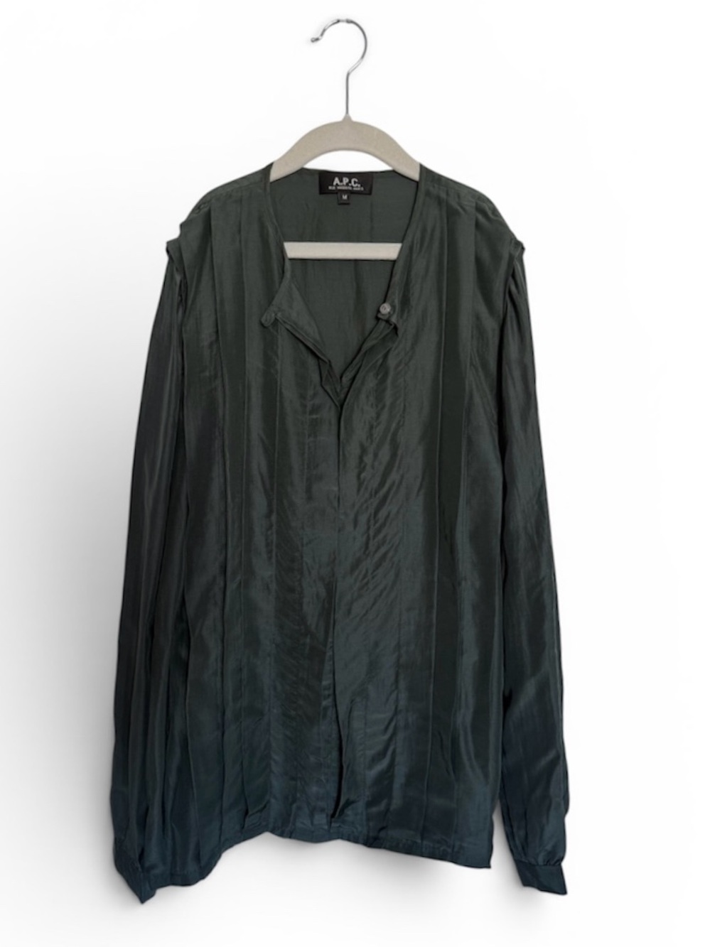 A.P.C. Women’s Dark Green Lightweight Pleated Blouse